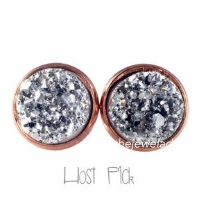 3 for 15🎀 silver faux Druzy rose gold studs